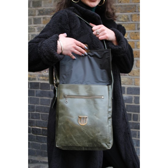 Messenger Medium Push through Bag Olive Green Leather